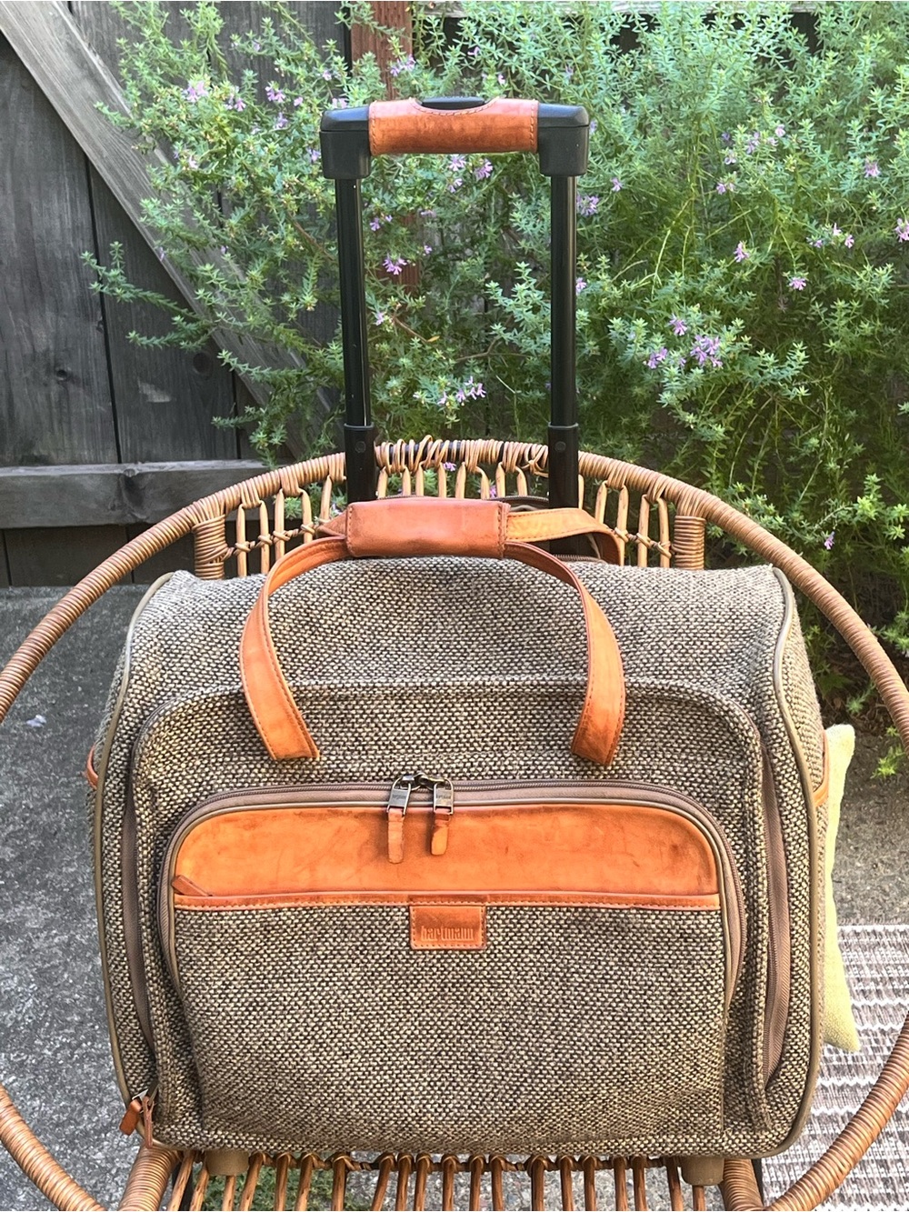 Classic Vintage Hartmann Tweed Travel Bag with Tan Leather Trim -